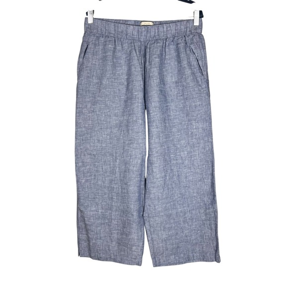 Cynthia Rowley Pants - Cynthia Rowley Blue 100% Linen Wide Leg Cropped Pants Elastic Waist Womens L